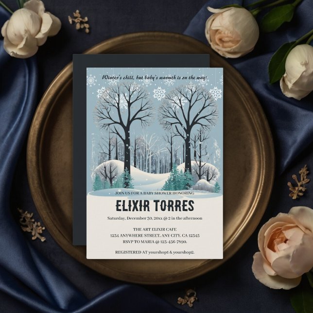 Dreamy Winter Forest Snowflakes Babydusche Einladung (Von Creator hochgeladen)