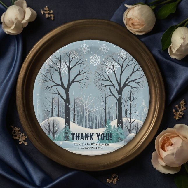 Dreamy Winter Forest Snowflakes Babydusche Pappteller (Von Creator hochgeladen)