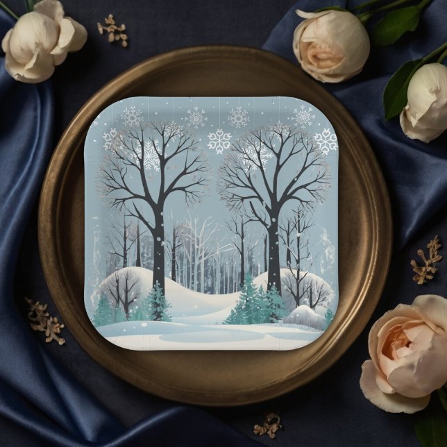 Dreamy Winter Forest Snowflakes Babydusche Pappteller (Von Creator hochgeladen)