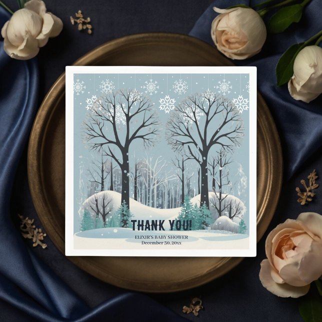 Dreamy Winter Forest Snowflakes Babydusche Serviette (Von Creator hochgeladen)