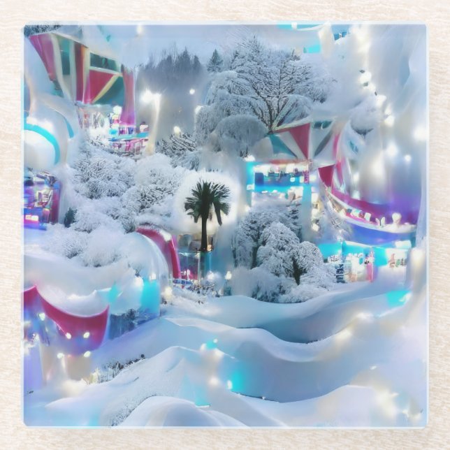 Dreamy Winter Wonderland Lights Glasuntersetzer (Vorderseite)