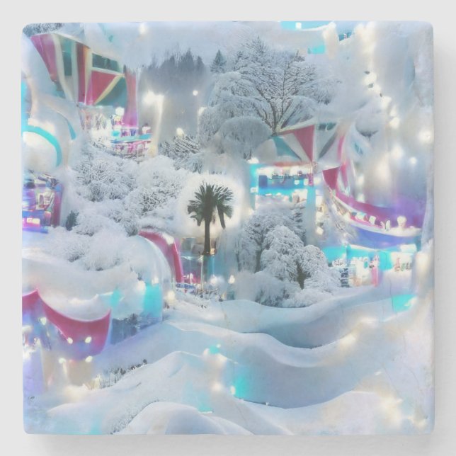 Dreamy Winter Wonderland Lights Steinuntersetzer (Vorderseite)