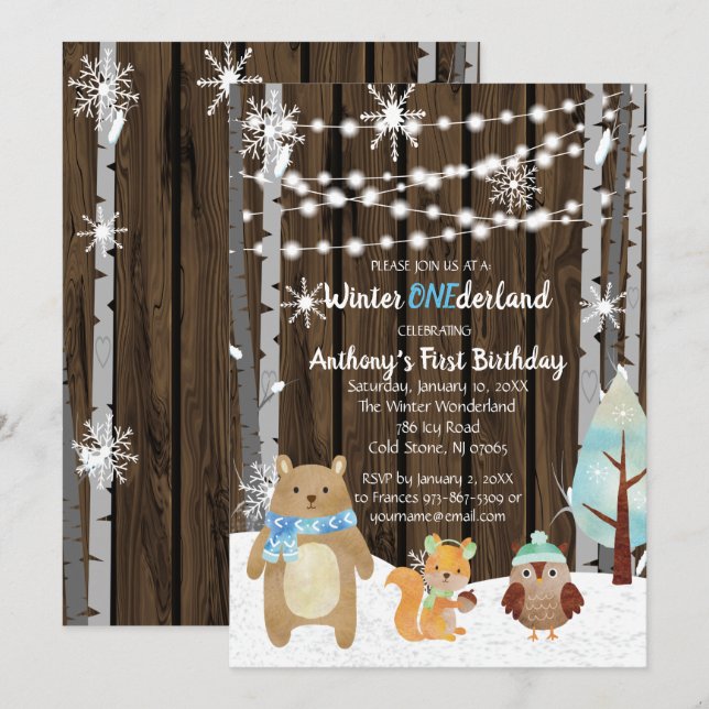 Dreamy Woodland Forest Animals ONEderland Birthday Einladung (Vorne/Hinten)