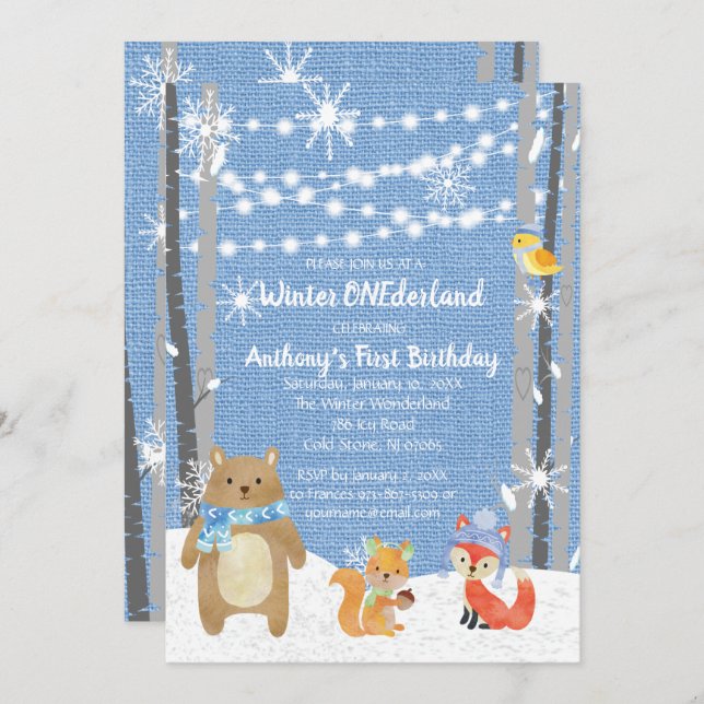 Dreamy Woodland Forest Animals ONEderland Birthday Einladung (Vorne/Hinten)