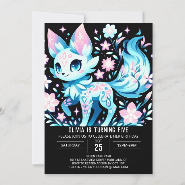 Dreamy Woodland Fox Digital Geburtstag Einladung (Vorderseite)