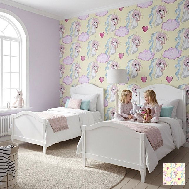 Dreamy Yellow Pastel Unicorn Nursery Decor Tapete (Von Creator hochgeladen)