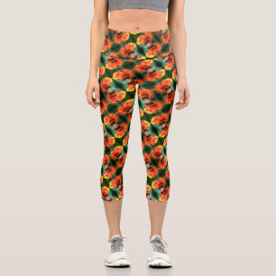 Dreamy Zinnia Blume Pattern Capri Leggings