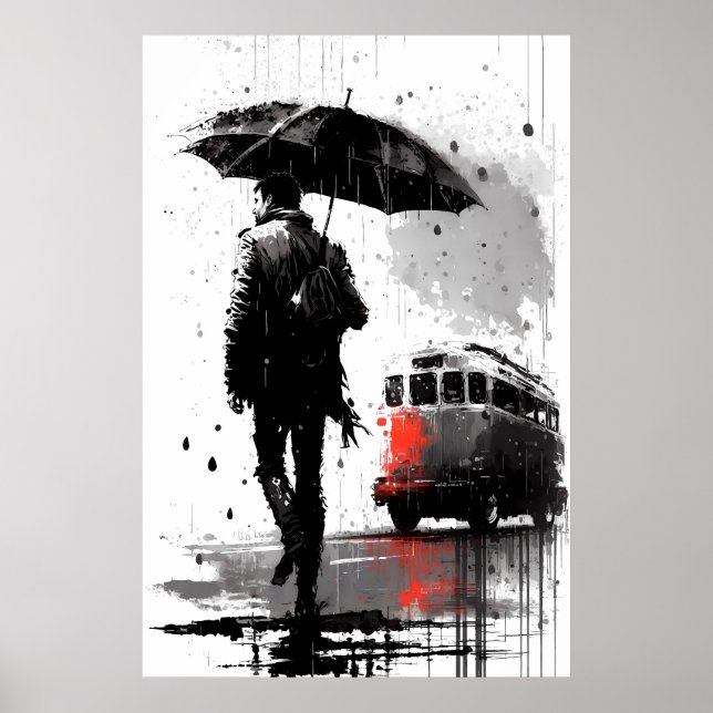 Dreary Bus Stopp Painting Poster (Vorne)