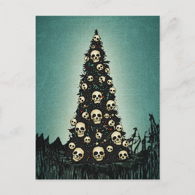 Dreary Christmas Tree with Skulls Postkarte (Vorderseite)