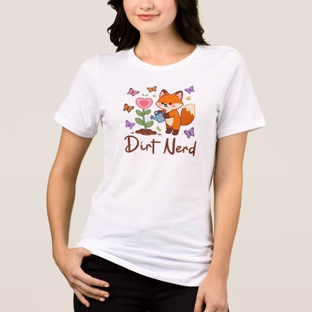 Dreck-Nerd, Süßer Fuchs Mit Pflanzen Tri-Blend Shirt (Vorderseite)