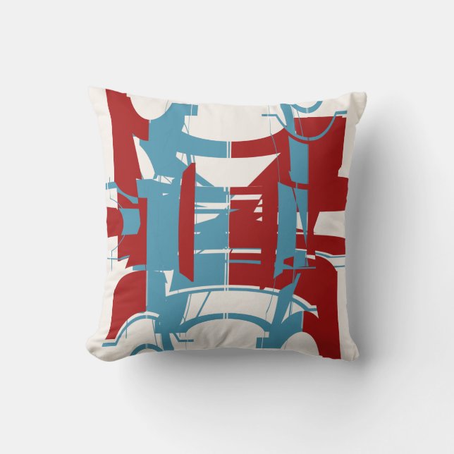 DRed Bright Blue Geometric Shapes Concave Motif Kissen (Vorderseite)