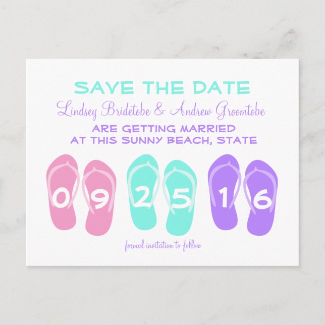 Dreh Flop Beach Wedding Save the Date Ankündigungspostkarte (Vorderseite)
