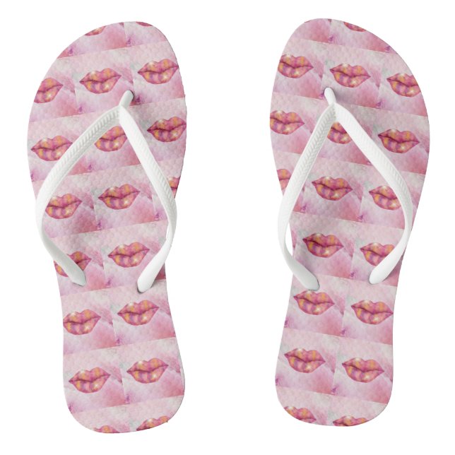 Dreh Flop mit rosa und goldfarbenem Lippendesign Flip Flops (Fußbett)