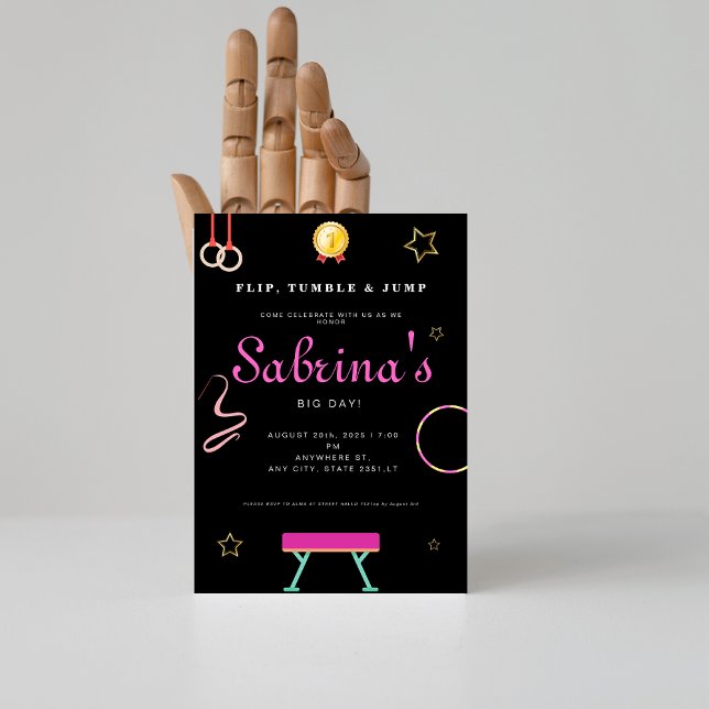 Dreh Tausch & Jump Gymnastik Girl Birthday Party Einladung (Von Creator hochgeladen)