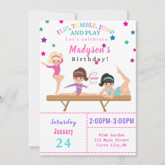 Dreh, Tumble, Jump & Play Bday Einladung