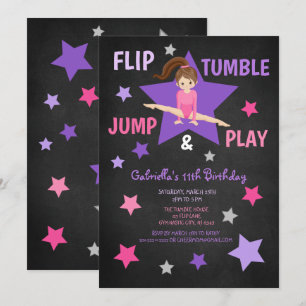 Dreh, Tumble, Jump & Play Gymnastik Geburtstag Einladung