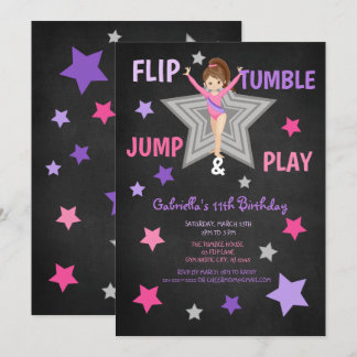 Dreh, Tumble, Jump & Play Gymnastik Geburtstag Einladung