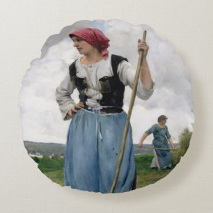 Drehen das Heu (Öl auf Leinwand) Rundes Kissen