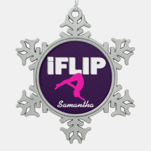 Drehen Sie stolpernde Gymnastverzierung um Schneeflocken Zinn-Ornament