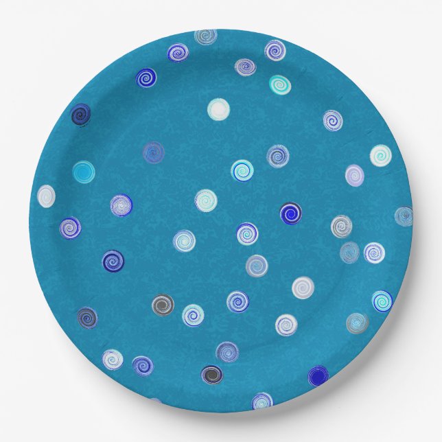 Drehende Punkte-Spiralen Blaue Papier-Party-Teller Pappteller (Vorderseite)