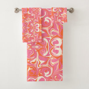 Drehmuster in Rosa, Orange und Creme Badhandtuch Set