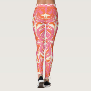 Drehmuster in Rosa, Orange und Creme Leggings
