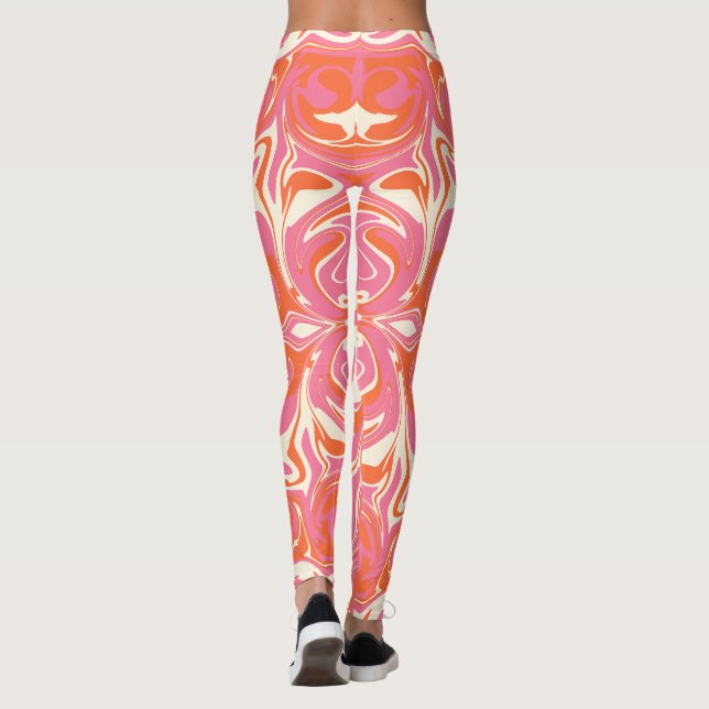 Drehmuster in Rosa, Orange und Creme Leggings (Rückseite)