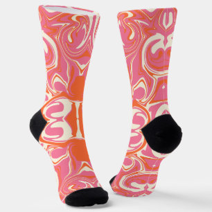 Drehmuster in Rosa, Orange und Creme Socken