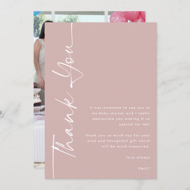 Drehtes Foto Dusty Rose Kinderdusche Dank Karte (Vorne/Hinten)