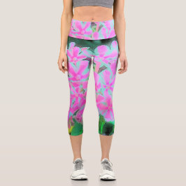 Drehung Phlox (Pink und Weiß) Capri Leggings