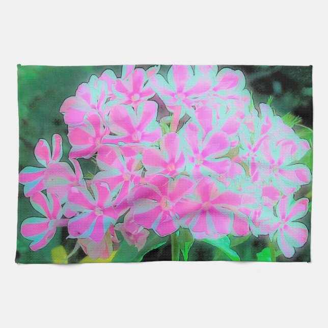 Drehung Phlox (Pink und Weiß) Geschirrtuch (Horizontal)
