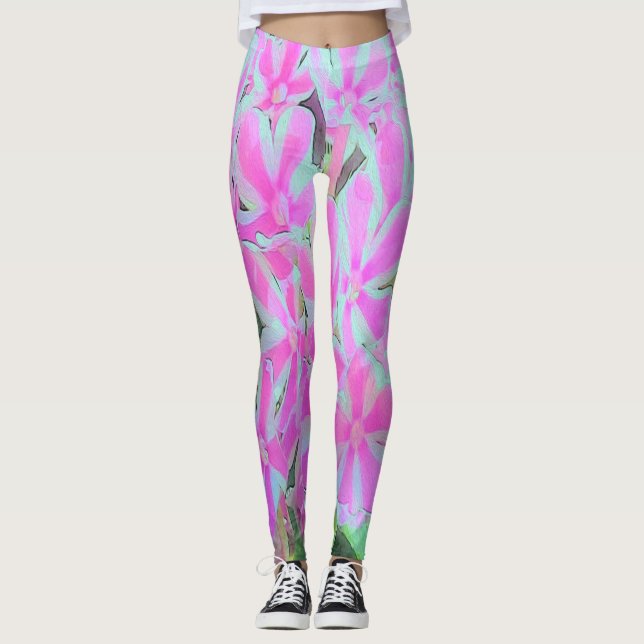 Drehung Phlox (Pink und Weiß) Leggings (Vorderseite)