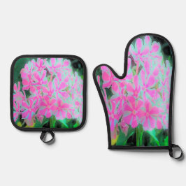 Drehung Phlox (Pink und Weiß) Ofenhandschuh & Topflappen-Set