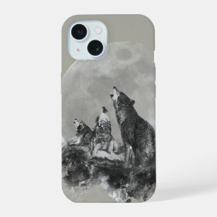 Drei 3 Wölfe heulen am Mond Tierart iPhone 15 Hülle