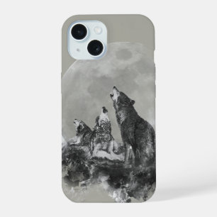 Drei 3 Wölfe heulen den Mond an Tierkunst iPhone 15 Hülle