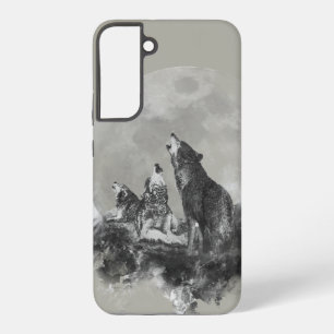 Drei 3 Wölfe heulen zum Mond Tierkunst Samsung Galaxy Hülle