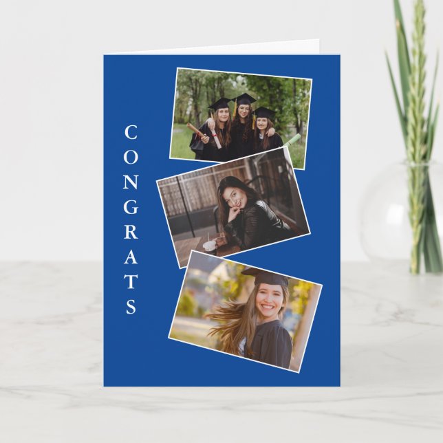 Drei Abschluss Foto Gratulationen Blue Card Karte (Vorderseite)