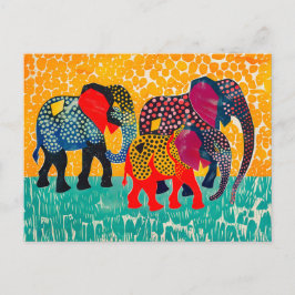 Drei Abstrakte Elefanten im Gelben Punktfeld Feiertagspostkarte