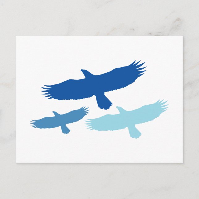 Drei Adler fliegen (blau) Postkarte (Vorderseite)