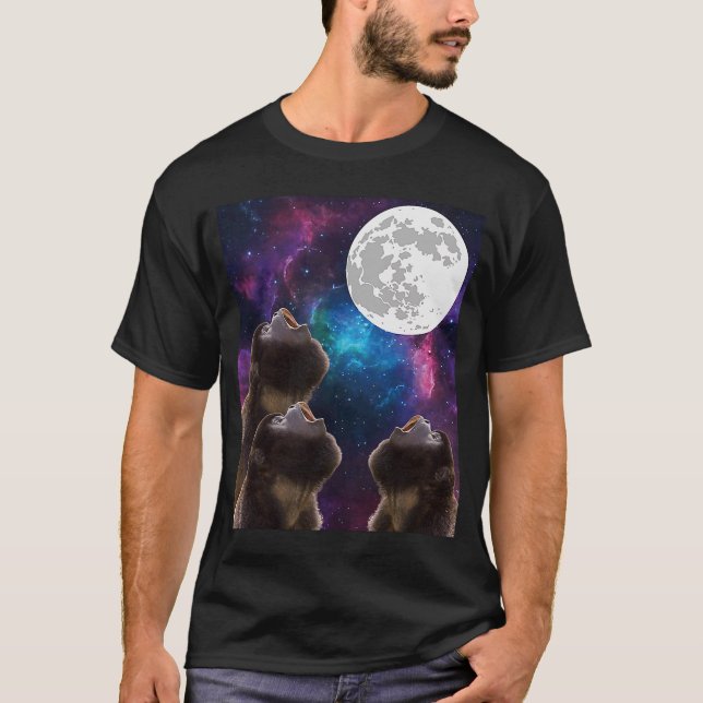 Drei Affen Mond 3 Affen heulen mit totem Mond T-Shirt (Vorderseite)