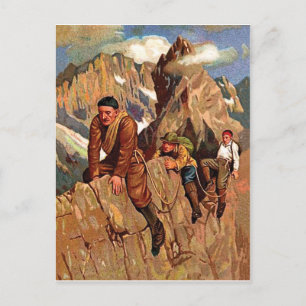 Drei Alpinisten auf dem Berggipfel, lustig Vintag Postkarte