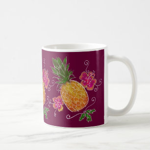 Drei Ananas-Illustration mit der Tasse des Weiß-