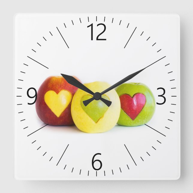Drei Äpfel Quadratische Wanduhr (Vorderseite)