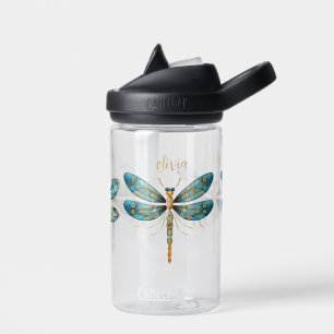 Drei Aqua und Gold Whimsical Dragonfly Trinkflasche