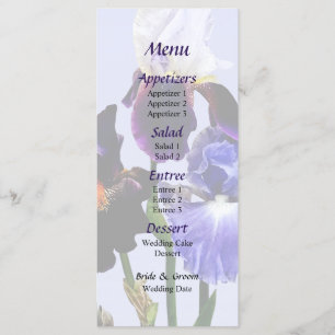 Drei Arten von Schwertlilien-Hochzeitsmenü Menükarte
