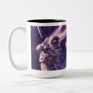 Drei Astronauten spielen Baseball auf Weltraumring Zweifarbige Tasse