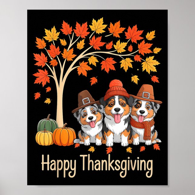 Drei Australian Shepherd Hunde fallen Baum Glückli Poster (Vorne)