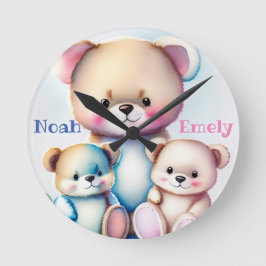 drei Bären - Aquarell für Kinder Runde Wanduhr