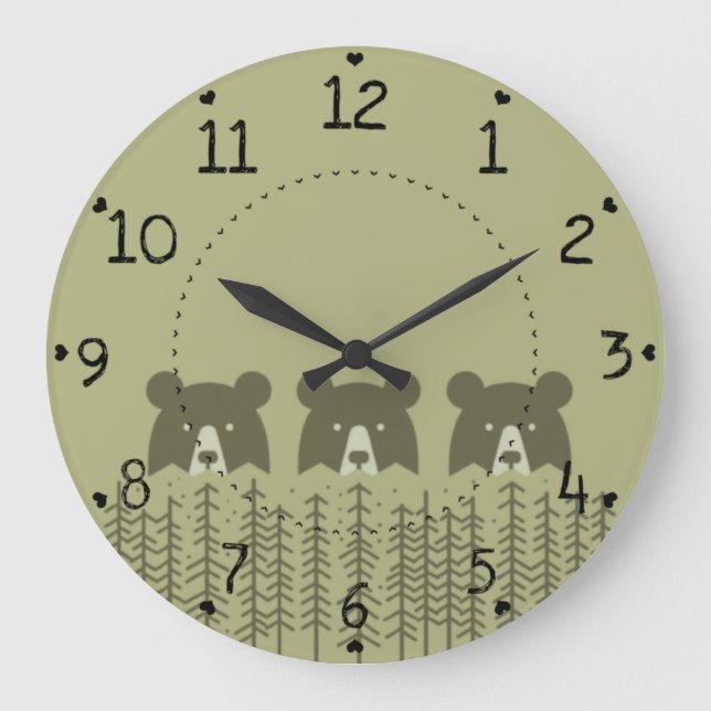 Drei Bären im Wald Große Wanduhr (Vorderseite)