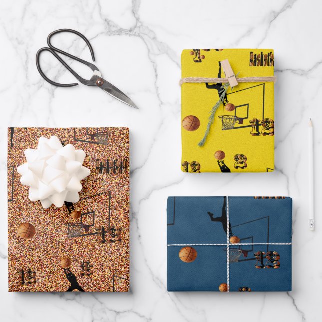 drei Basketballbilder, Geschenkblätter, Geschenkpapier Set (Vorderseite)